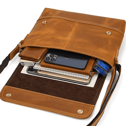 Top-Grain Leather 13" iPad Messenger – Handmade, Travel Ready