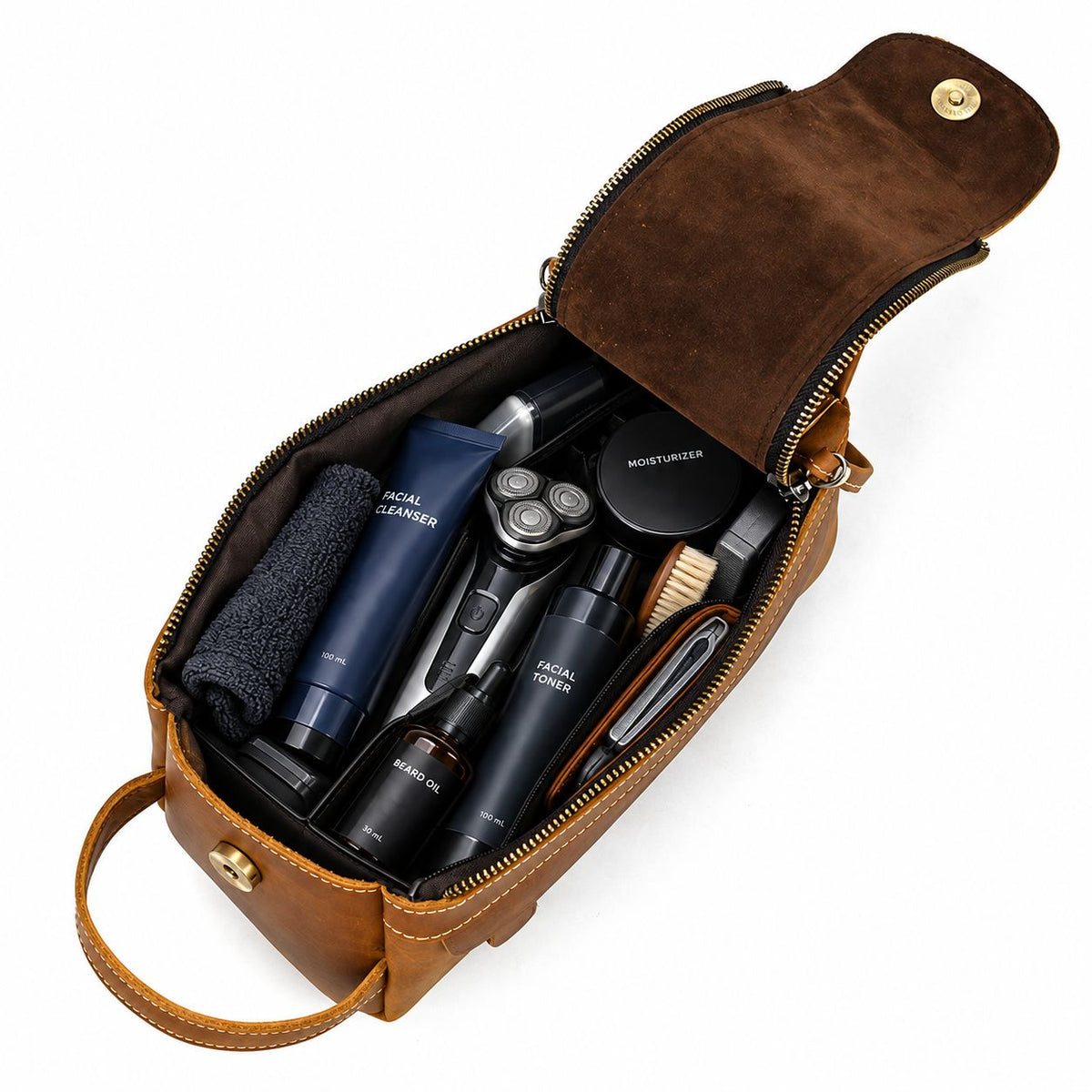 Vintage Full-Grain Leather Toiletry Bag for Men – Crazy Horse Leather Travel Dopp Kit