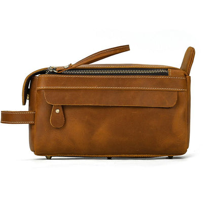 Vintage Full-Grain Leather Toiletry Bag for Men – Crazy Horse Leather Travel Dopp Kit
