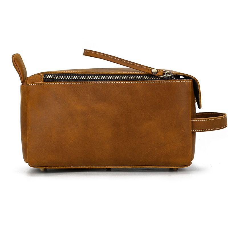 Vintage Full-Grain Leather Toiletry Bag for Men – Crazy Horse Leather Travel Dopp Kit