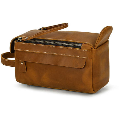 Vintage Full-Grain Leather Toiletry Bag for Men – Crazy Horse Leather Travel Dopp Kit