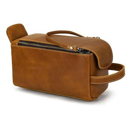 Vintage Full-Grain Leather Toiletry Bag for Men – Crazy Horse Leather Travel Dopp Kit