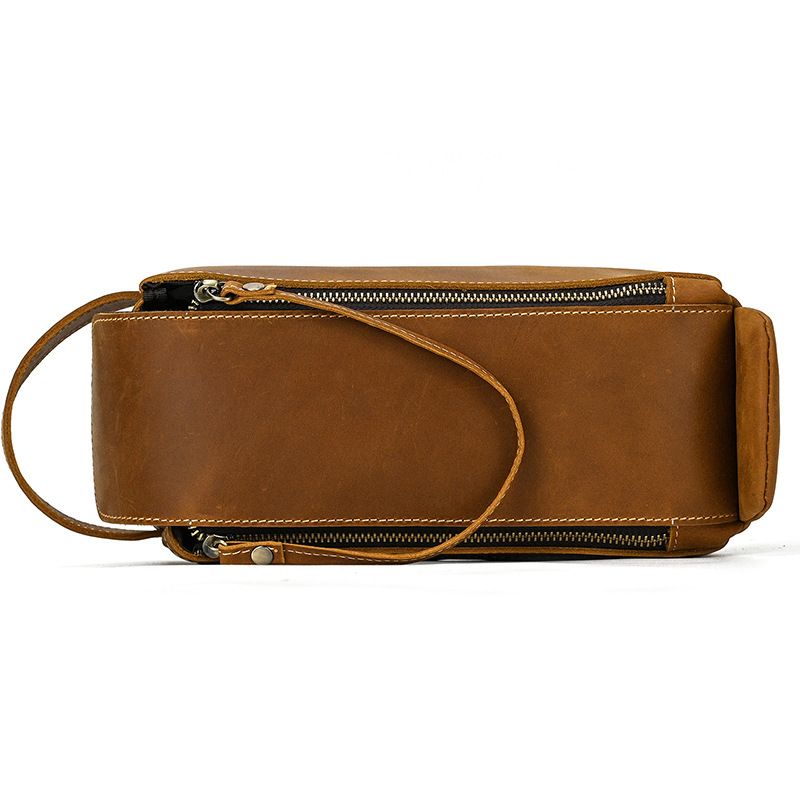 Vintage Full-Grain Leather Toiletry Bag for Men – Crazy Horse Leather Travel Dopp Kit
