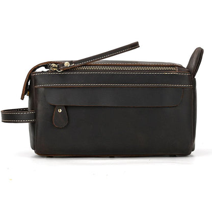 Vintage Full-Grain Leather Toiletry Bag for Men – Crazy Horse Leather Travel Dopp Kit