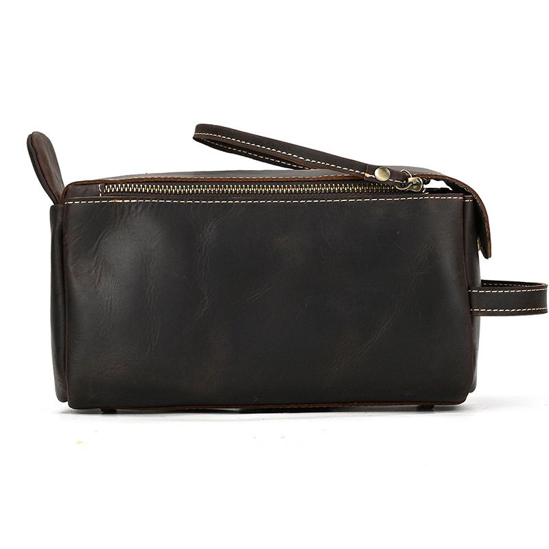 Vintage Full-Grain Leather Toiletry Bag for Men – Crazy Horse Leather Travel Dopp Kit
