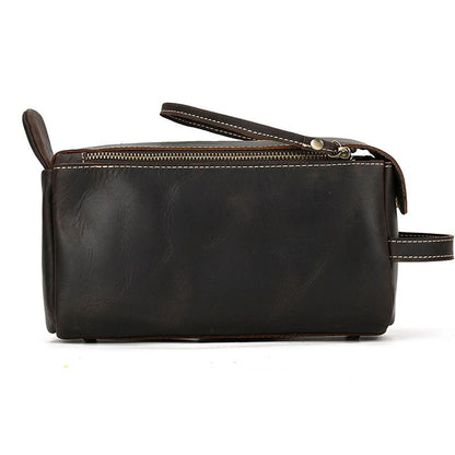 Vintage Full-Grain Leather Toiletry Bag for Men – Crazy Horse Leather Travel Dopp Kit