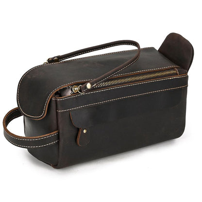 Vintage Full-Grain Leather Toiletry Bag for Men – Crazy Horse Leather Travel Dopp Kit