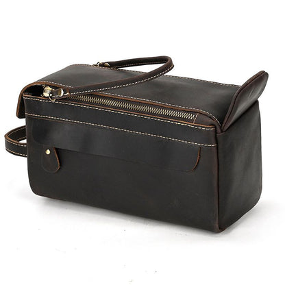 Vintage Full-Grain Leather Toiletry Bag for Men – Crazy Horse Leather Travel Dopp Kit