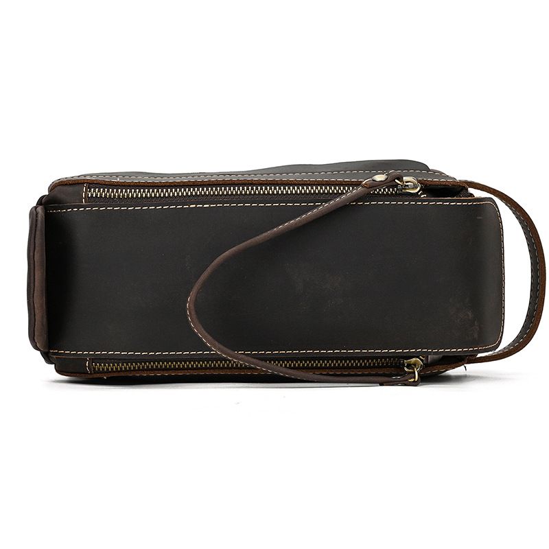 Vintage Full-Grain Leather Toiletry Bag for Men – Crazy Horse Leather Travel Dopp Kit