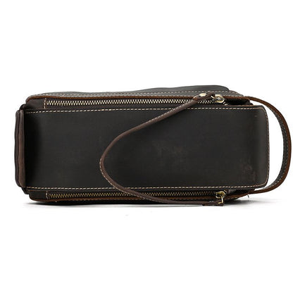 Vintage Full-Grain Leather Toiletry Bag for Men – Crazy Horse Leather Travel Dopp Kit