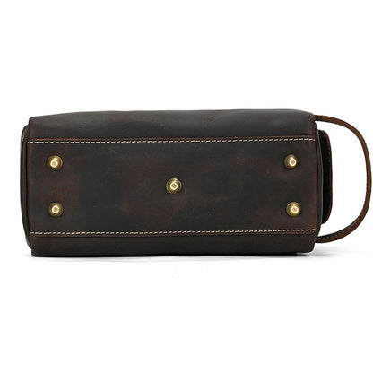 Vintage Full-Grain Leather Toiletry Bag for Men – Crazy Horse Leather Travel Dopp Kit