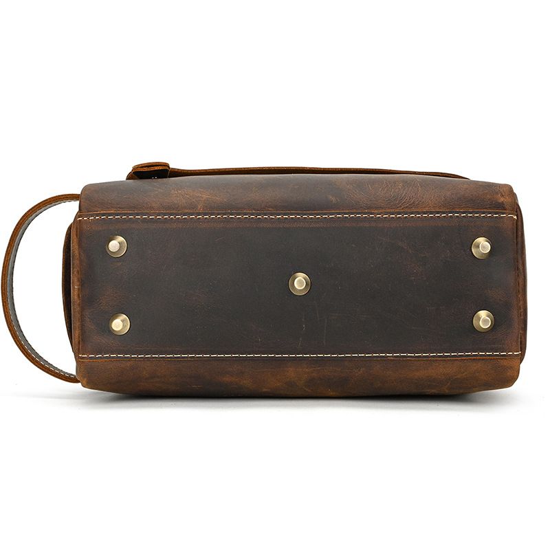 Vintage Full-Grain Leather Toiletry Bag for Men – Crazy Horse Leather Travel Dopp Kit