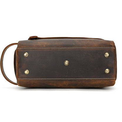 Vintage Full-Grain Leather Toiletry Bag for Men – Crazy Horse Leather Travel Dopp Kit