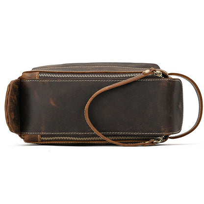 Vintage Full-Grain Leather Toiletry Bag for Men – Crazy Horse Leather Travel Dopp Kit