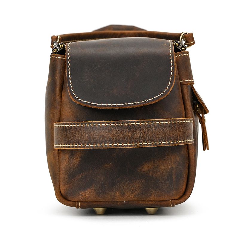 Vintage Full-Grain Leather Toiletry Bag for Men – Crazy Horse Leather Travel Dopp Kit