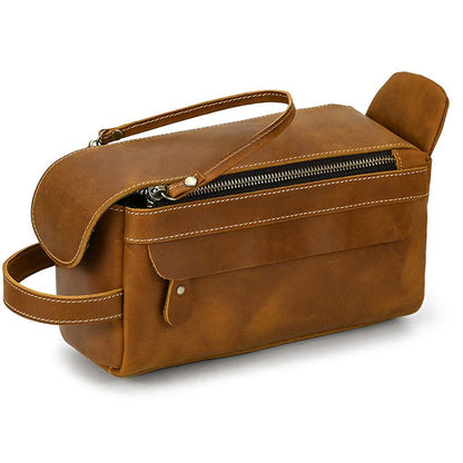 Vintage Full-Grain Leather Toiletry Bag for Men – Crazy Horse Leather Travel Dopp Kit