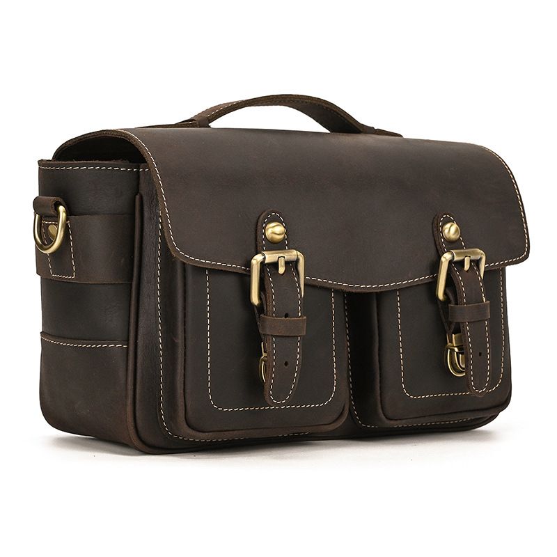 Vintage Full Grain Leather Camera Bag for Men – Handmade Shoulder & Crossbody Photography Bag