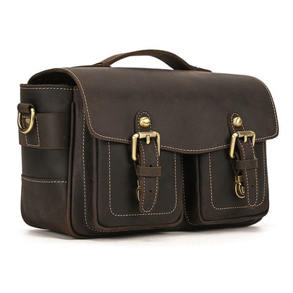 Vintage Full Grain Leather Camera Bag for Men – Handmade Shoulder & Crossbody Photography Bag