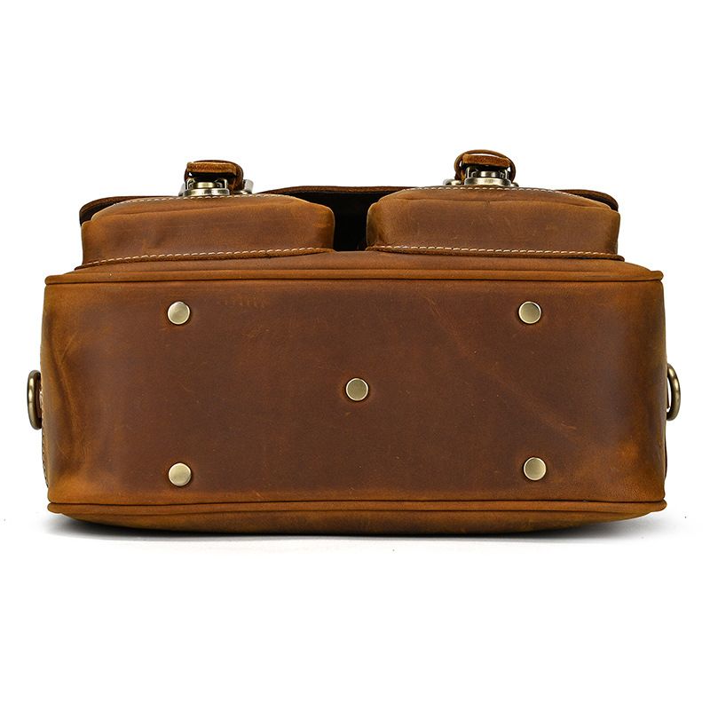 Vintage Full Grain Leather Camera Bag for Men – Handmade Shoulder & Crossbody Photography Bag