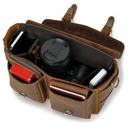 Vintage Full Grain Leather Camera Bag for Men – Handmade Shoulder & Crossbody Photography Bag