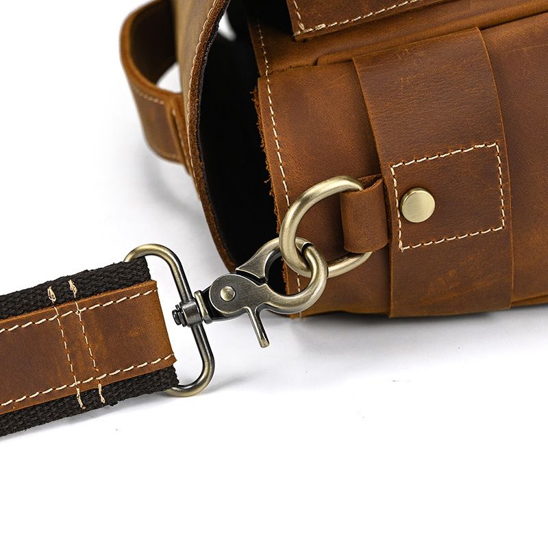 Vintage Full Grain Leather Camera Bag for Men – Handmade Shoulder & Crossbody Photography Bag