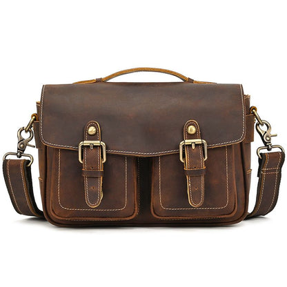 Vintage Full Grain Leather Camera Bag for Men – Handmade Shoulder & Crossbody Photography Bag