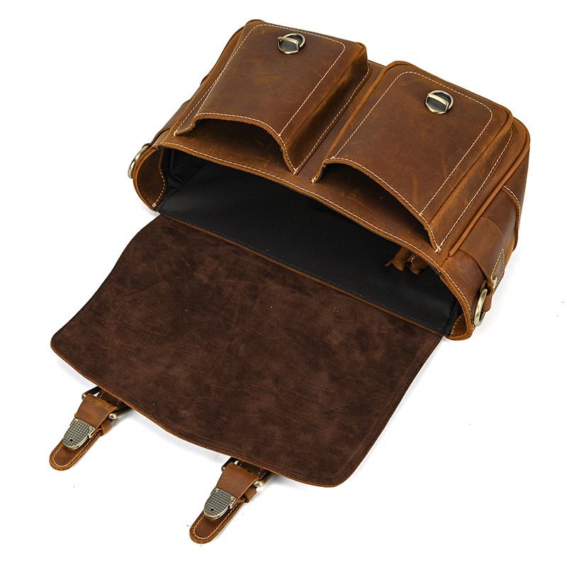 Vintage Full Grain Leather Camera Bag for Men – Handmade Shoulder & Crossbody Photography Bag