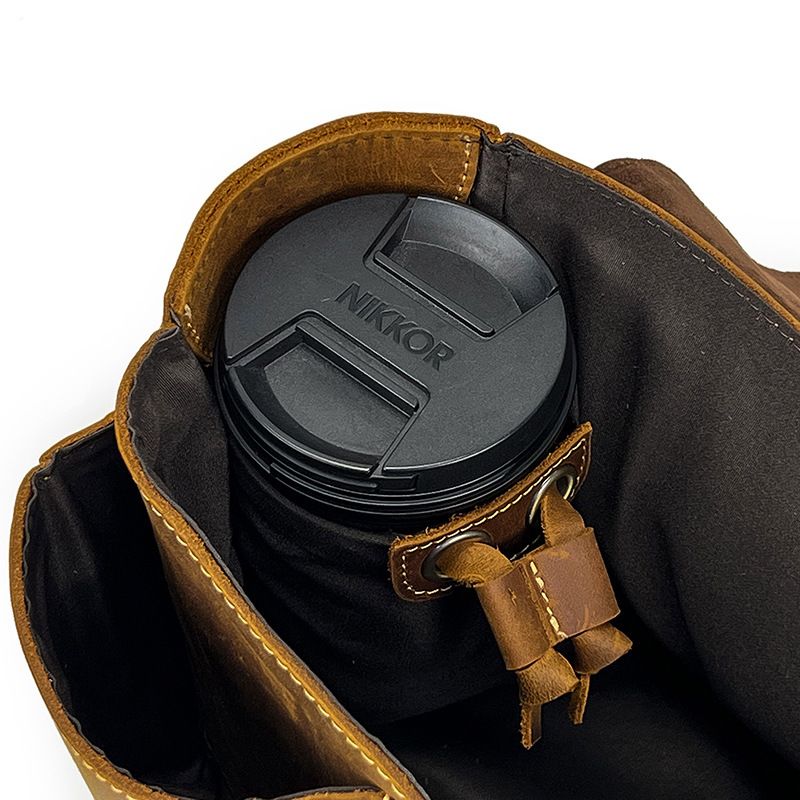 Vintage Full Grain Leather Camera Bag for Men – Handmade Shoulder & Crossbody Photography Bag