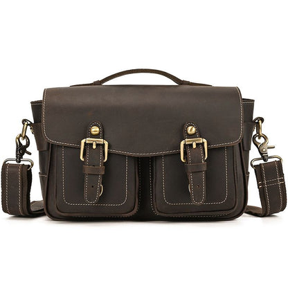 Vintage Full Grain Leather Camera Bag for Men – Handmade Shoulder & Crossbody Photography Bag
