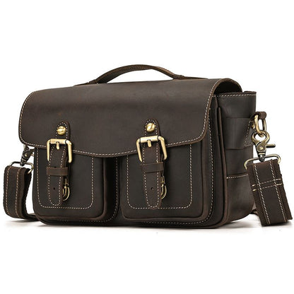 Vintage Full Grain Leather Camera Bag for Men – Handmade Shoulder & Crossbody Photography Bag