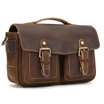 Vintage Full Grain Leather Camera Bag for Men – Handmade Shoulder & Crossbody Photography Bag