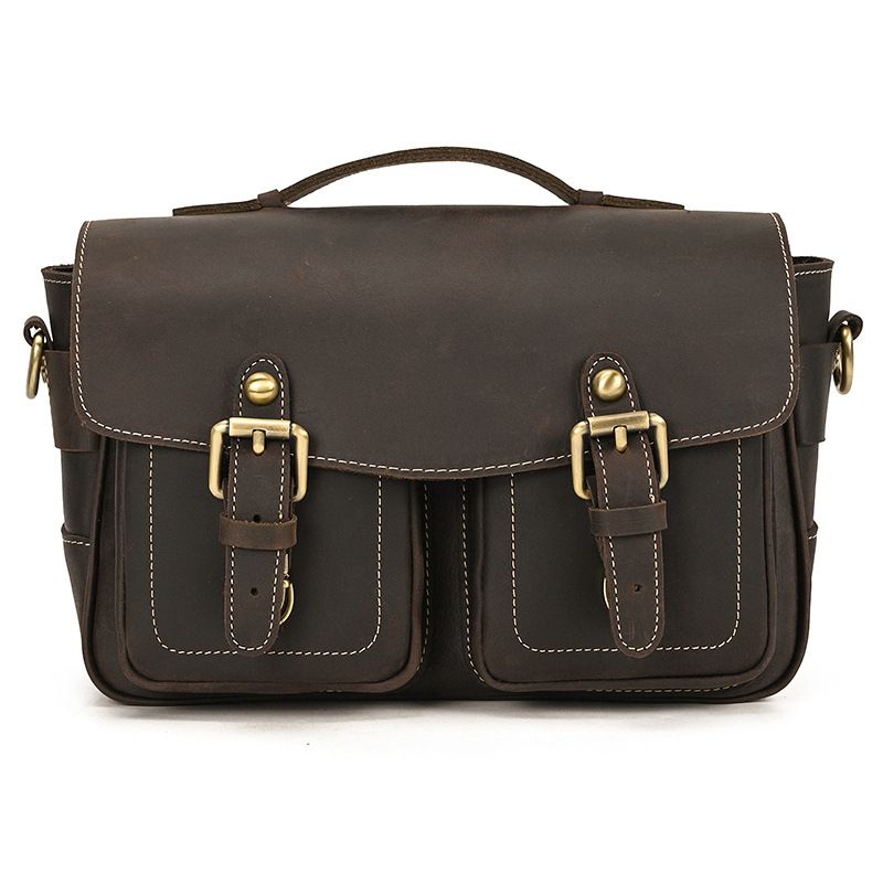 Vintage Full Grain Leather Camera Bag for Men – Handmade Shoulder & Crossbody Photography Bag