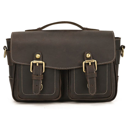 Vintage Full Grain Leather Camera Bag for Men – Handmade Shoulder & Crossbody Photography Bag