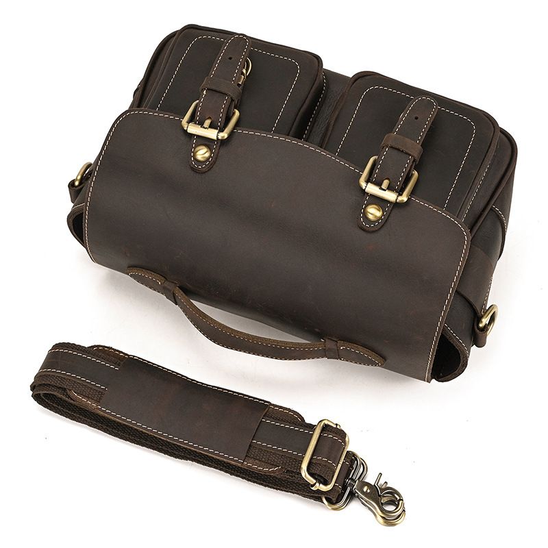 Vintage Full Grain Leather Camera Bag for Men – Handmade Shoulder & Crossbody Photography Bag