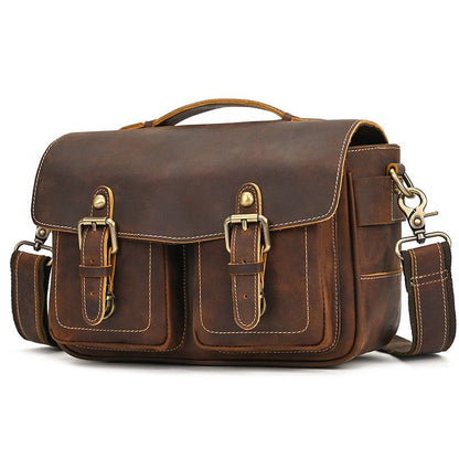 Vintage Full Grain Leather Camera Bag for Men – Handmade Shoulder & Crossbody Photography Bag