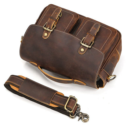 Vintage Full Grain Leather Camera Bag for Men – Handmade Shoulder & Crossbody Photography Bag