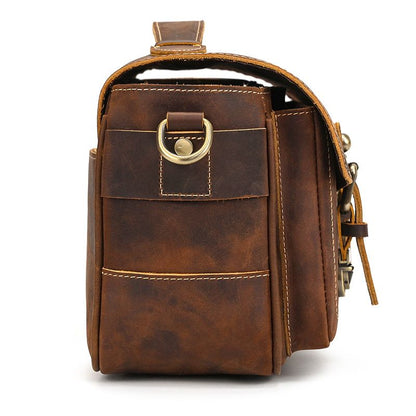 Vintage Full Grain Leather Camera Bag for Men – Handmade Shoulder & Crossbody Photography Bag