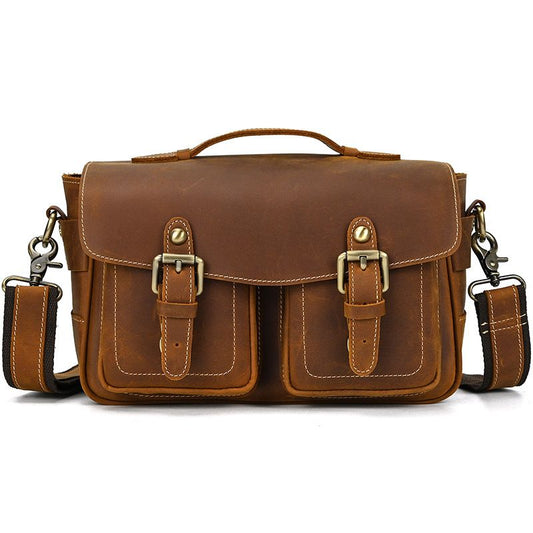 Vintage Full Grain Leather Camera Bag for Men – Handmade Shoulder & Crossbody Photography Bag