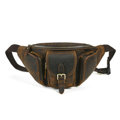 Vintage Full Grain Leather Waist Bag for Men – Genuine Leather Belt Bag Crossbody Fanny Pack Fits 8" iPad