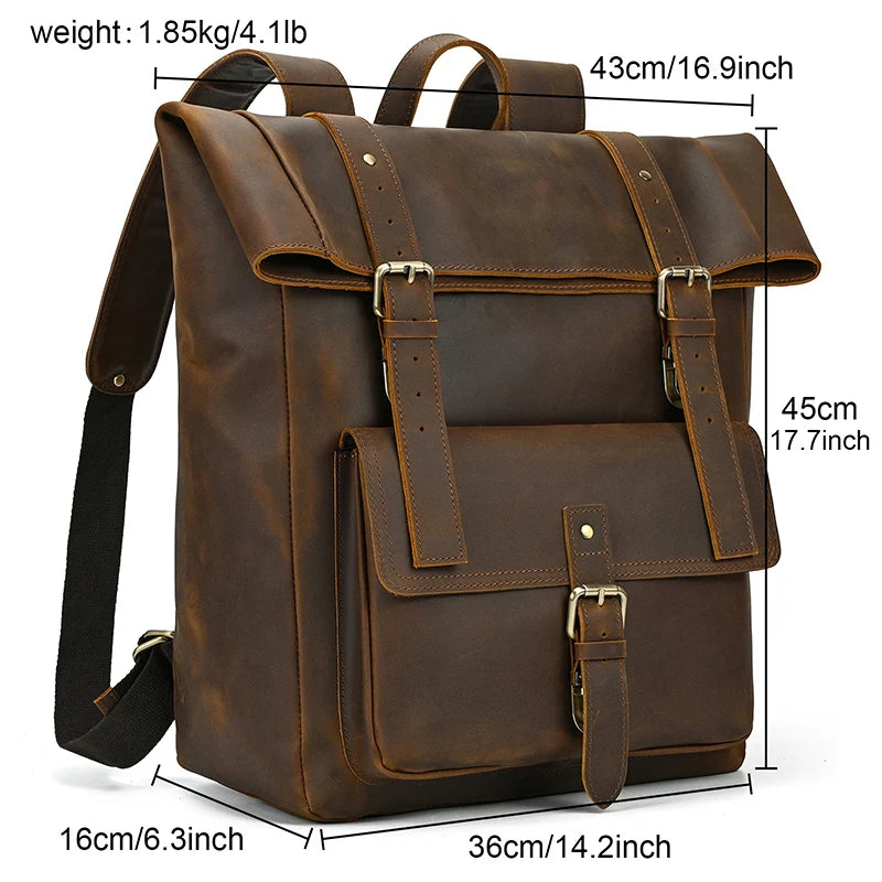 Luxury Handmade Full-Grain Leather Laptop Backpack