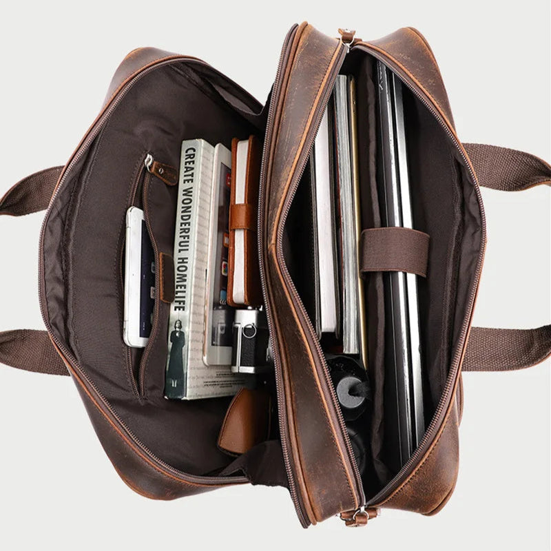 17 inch Laptop Cowhide Male Tote Big Briefcase
