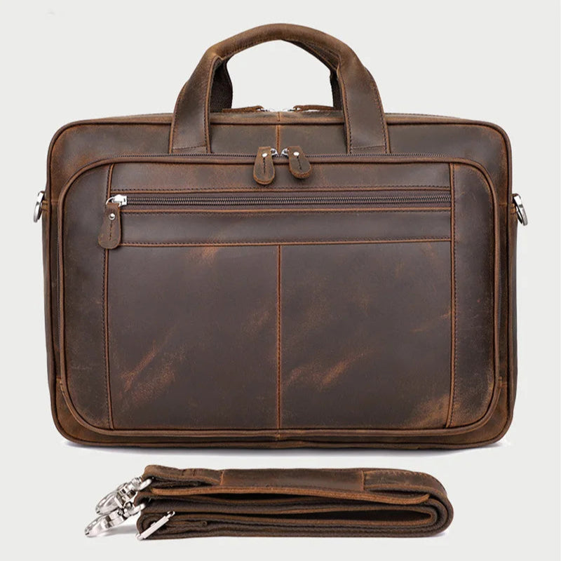 17 inch Laptop Cowhide Male Tote Big Briefcase