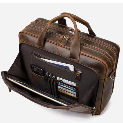 17 inch Laptop Cowhide Male Tote Big Briefcase