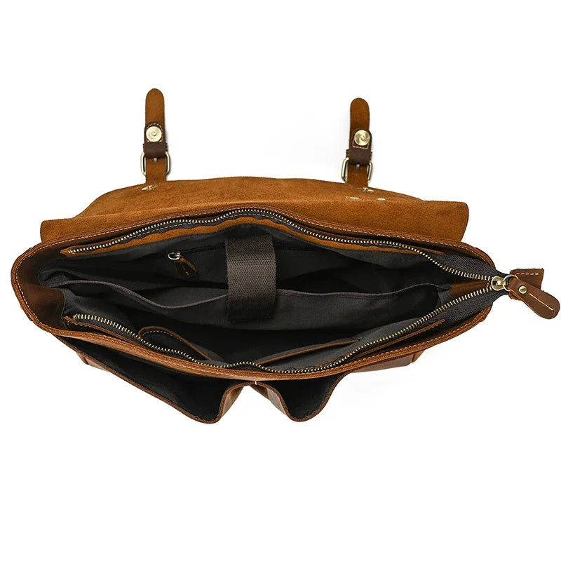 Male Soft Cow Leather Laptop Shoulder Bag