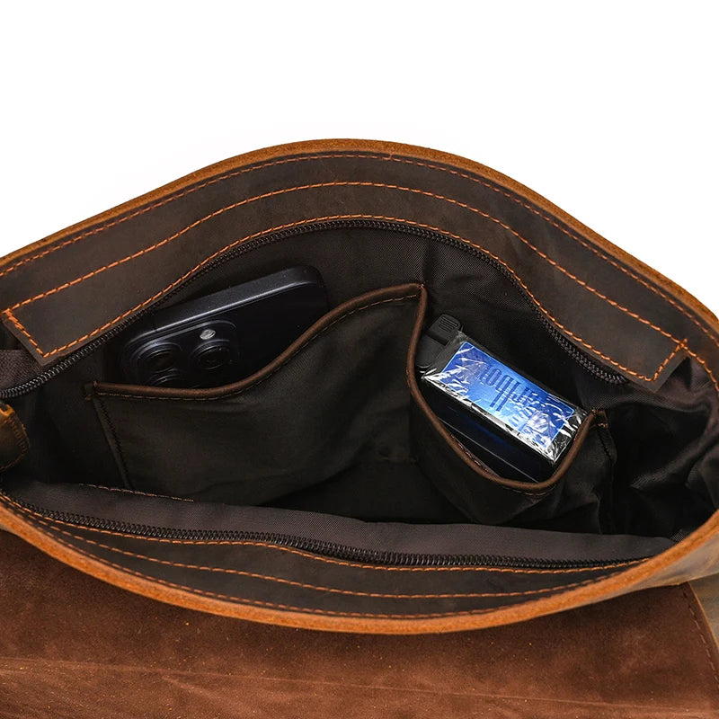 Handmade Mens Brown Leather Messenger Bag