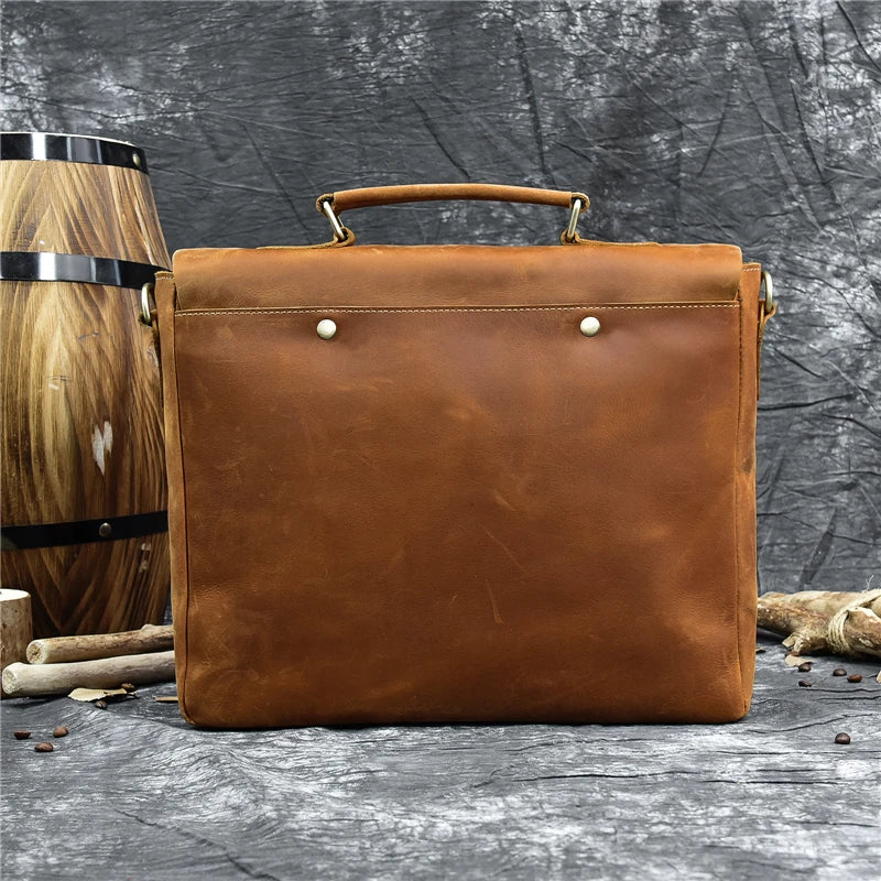 Male Soft Cow Leather Laptop Shoulder Bag