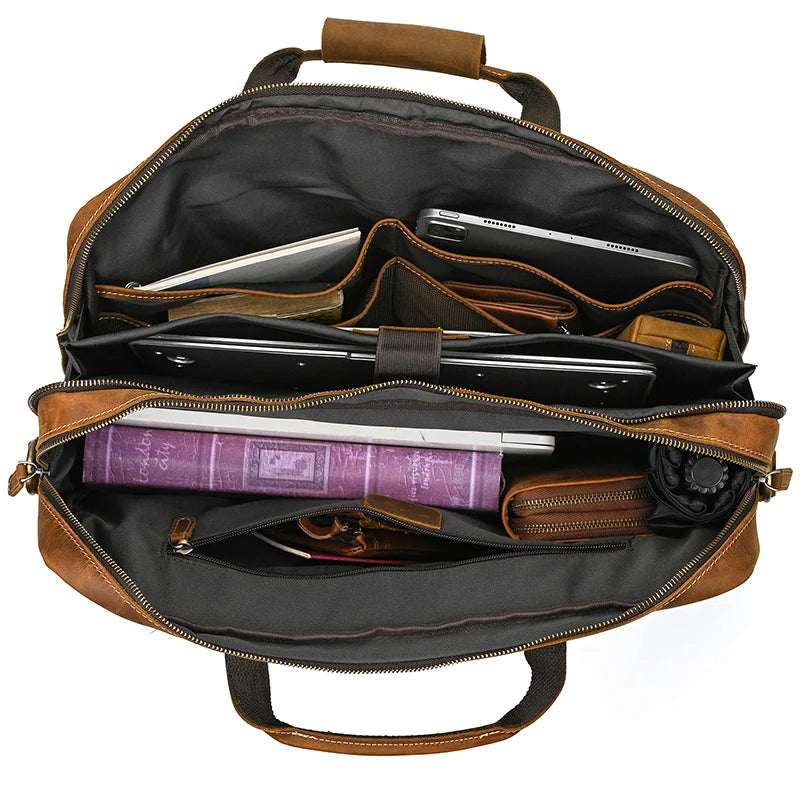 Handmade Full-Grain Leather Briefcase – Fits 17" Laptop