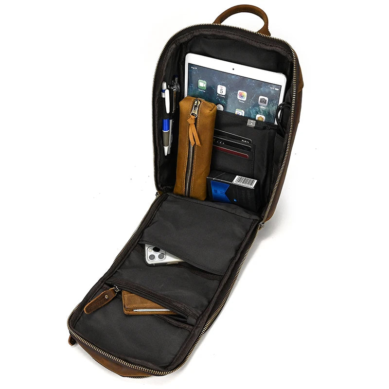 Handmade Mens Leather Sling Bag Fanny Pack