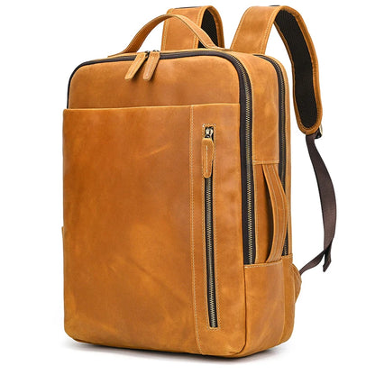 Fashion Men's Full-Grain Leather Laptop Backpack