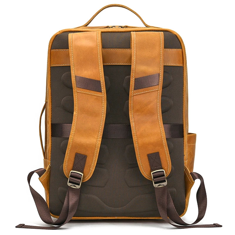 Fashion Men's Full-Grain Leather Laptop Backpack